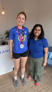 london marathon runner standing next to physio pooja at nordic balance